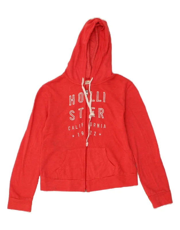 HOLLISTER Womens Graphic Zip Hoodie Sweater UK 10 Small Red Cotton Glossy Satin Silk HOLLISTER Womens Graphic Zip Hoodie Sweater UK 10 Small Red Cotton Glossy Satin Silk