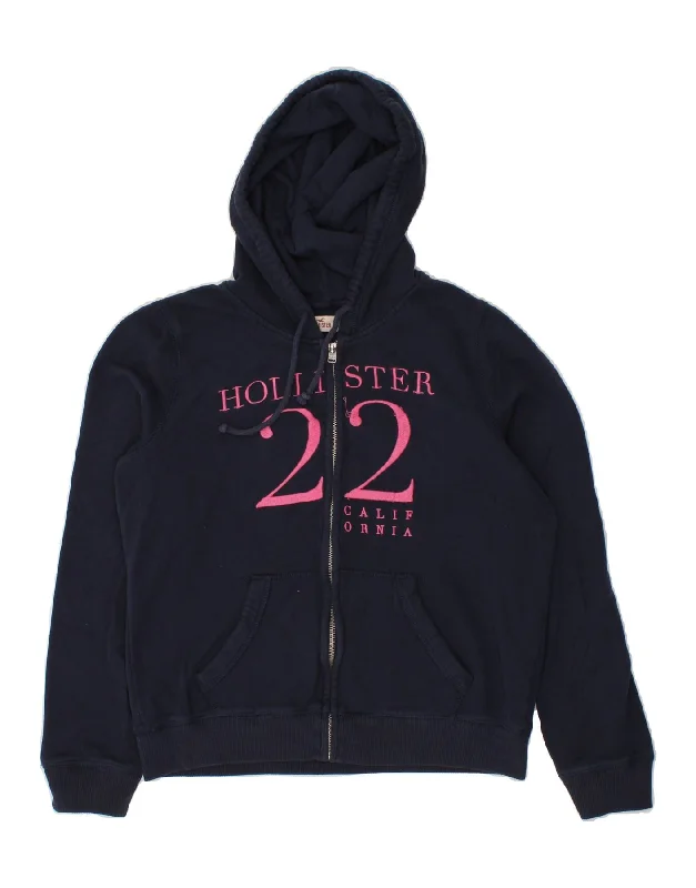 HOLLISTER Womens Graphic Zip Hoodie Sweater UK 16 Large Navy Blue Handmade Hand-knitted Hand-woven HOLLISTER Womens Graphic Zip Hoodie Sweater UK 16 Large Navy Blue Handmade Hand-knitted Hand-woven