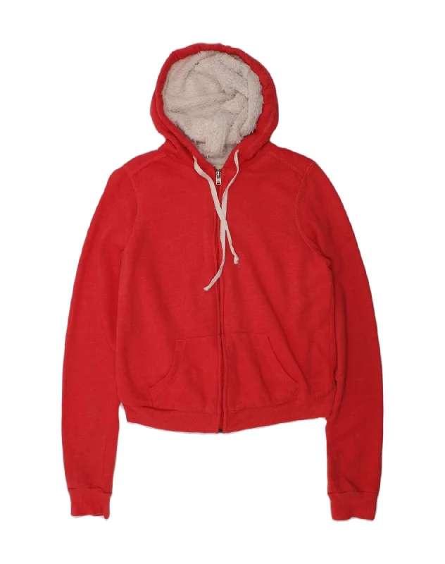 HOLLISTER Womens Sherpa Crop Zip Hoodie Sweater UK 10 Small Red Cotton Modern Contemporary Chic HOLLISTER Womens Sherpa Crop Zip Hoodie Sweater UK 10 Small Red Cotton Modern Contemporary Chic