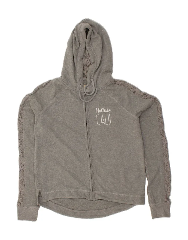 HOLLISTER Womens Zip Hoodie Sweater UK 14 Medium Grey Floral Cotton Spandex Blend Rayon Blend Denim Blend HOLLISTER Womens Zip Hoodie Sweater UK 14 Medium Grey Floral Cotton Spandex Blend Rayon Blend Denim Blend