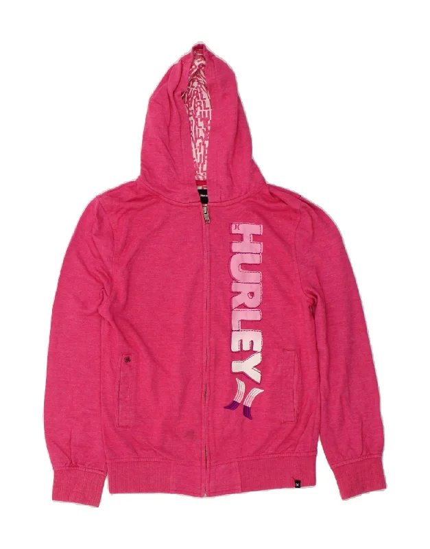 HURLEY Girls Graphic Zip Hoodie Sweater 13-14 Years XL Pink Cotton Boxy Sweater Fitted Sweater A-Line HURLEY Girls Graphic Zip Hoodie Sweater 13-14 Years XL Pink Cotton Boxy Sweater Fitted Sweater A-Line