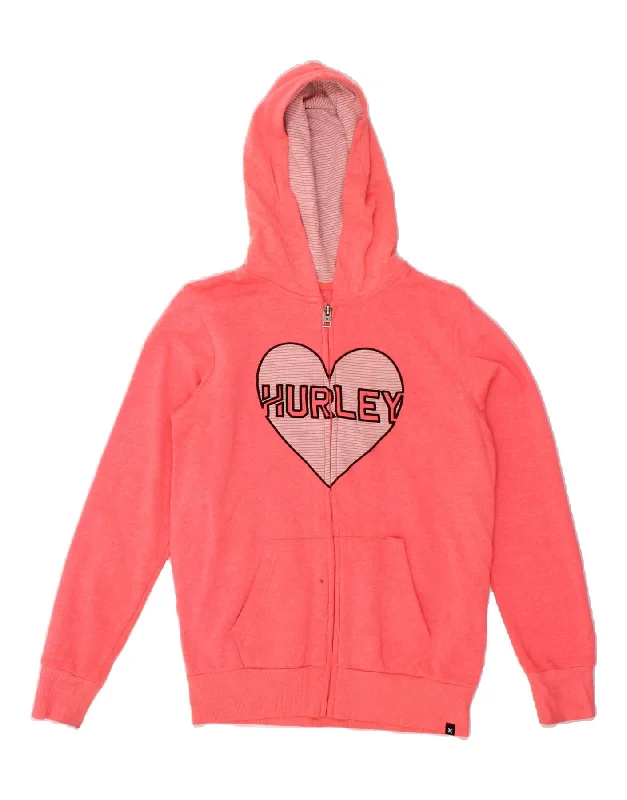HURLEY Womens Graphic Zip Hoodie Sweater UK 12 Medium Pink Cotton Mesh Blend Leather Blend Suede Blend HURLEY Womens Graphic Zip Hoodie Sweater UK 12 Medium Pink Cotton Mesh Blend Leather Blend Suede Blend