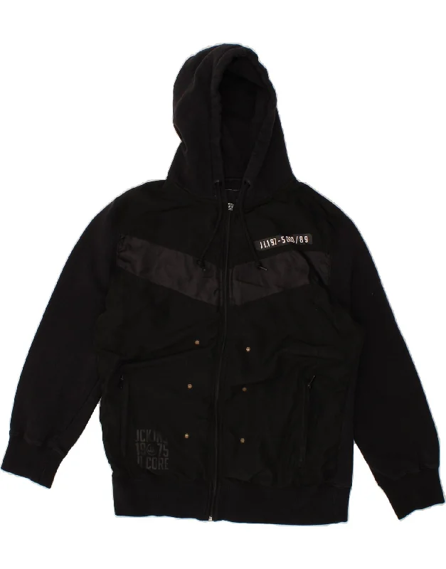 JACK & JONES Mens Zip Hoodie Sweater Large Black Slim Fit Regular Fit Oversized