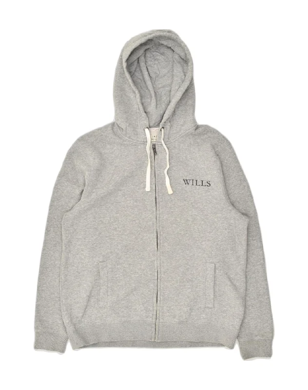 JACK WILLS Mens Zip Hoodie Sweater Large Grey Cotton Ribbed Striped Patterned