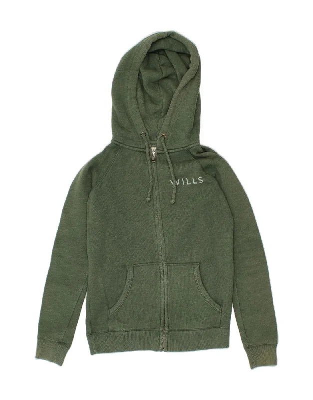 JACK WILLS Womens Zip Hoodie Sweater UK 6 XS  Green Cotton Mesh Sweater Canvas Denim