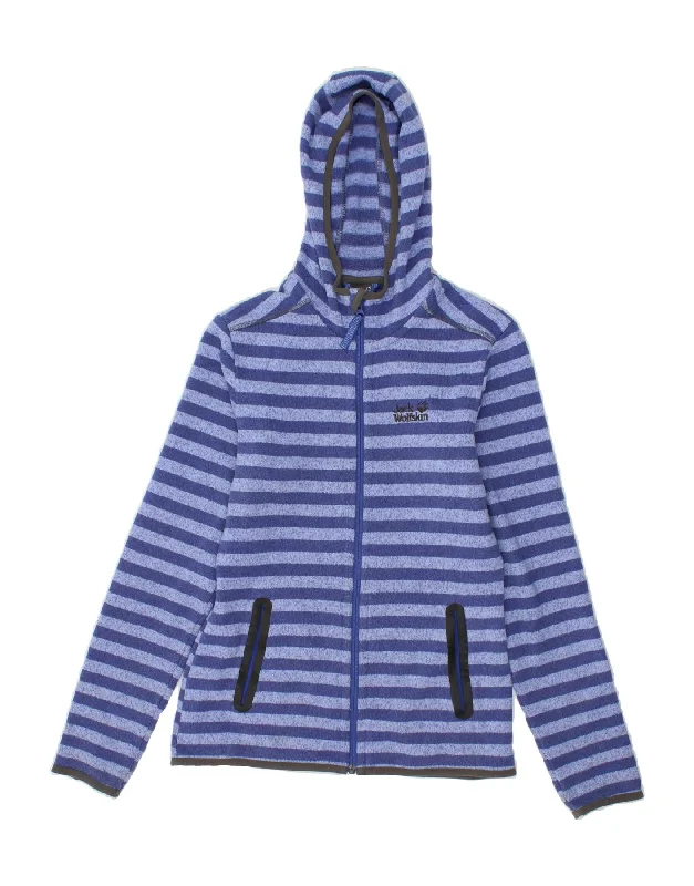 JACK WOLFSKIN Womens Zip Hoodie Sweater UK 10 Small Blue Striped Polyester Chenille Brocade Lace JACK WOLFSKIN Womens Zip Hoodie Sweater UK 10 Small Blue Striped Polyester Chenille Brocade Lace