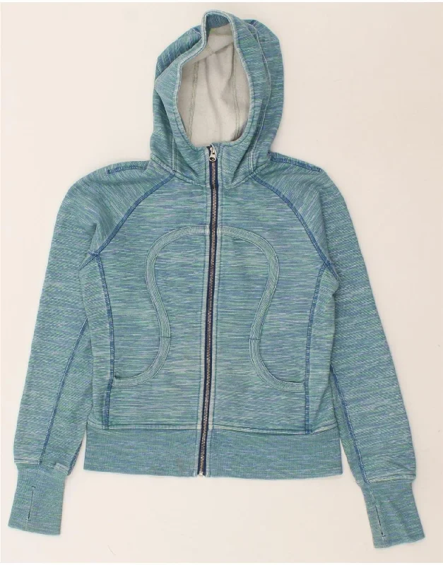 LULULEMON Womens Crop Zip Hoodie Sweater UK 10 Small Blue Pinstripe Striped Floral Plaid LULULEMON Womens Crop Zip Hoodie Sweater UK 10 Small Blue Pinstripe Striped Floral Plaid
