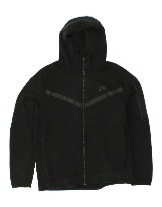 NIKE Mens Zip Hoodie Sweater Large Black Cotton Real Fur Shearling Chenille