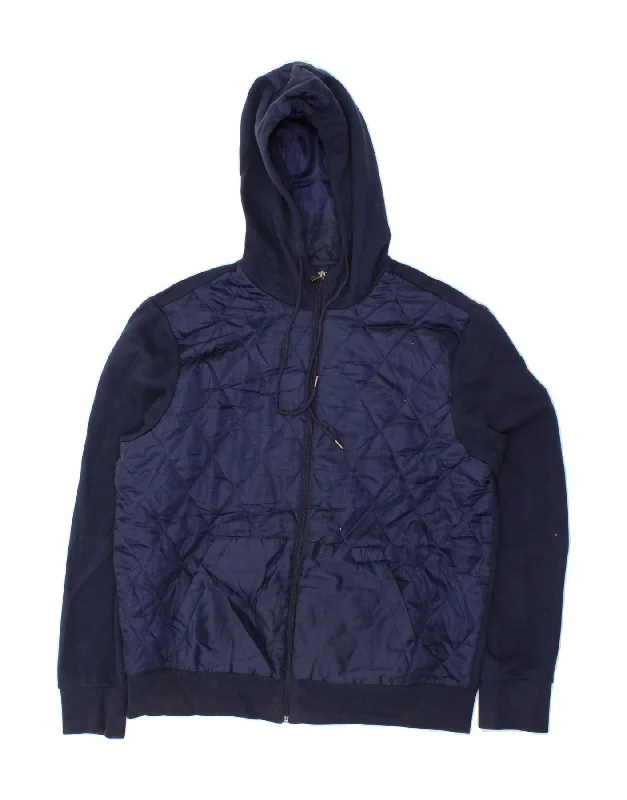 MICHAEL KORS Mens Zip Hoodie Sweater XL Navy Blue Cotton Boat Neck Shawl Collar Notched Collar MICHAEL KORS Mens Zip Hoodie Sweater XL Navy Blue Cotton Boat Neck Shawl Collar Notched Collar