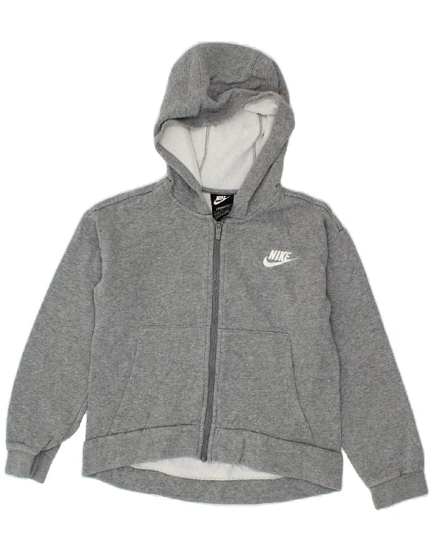 NIKE Girls Standard Fit Zip Hoodie Sweater 12-13 Years Large  Grey Cotton Jersey Fabric Tulle Fabric Batik Fabric