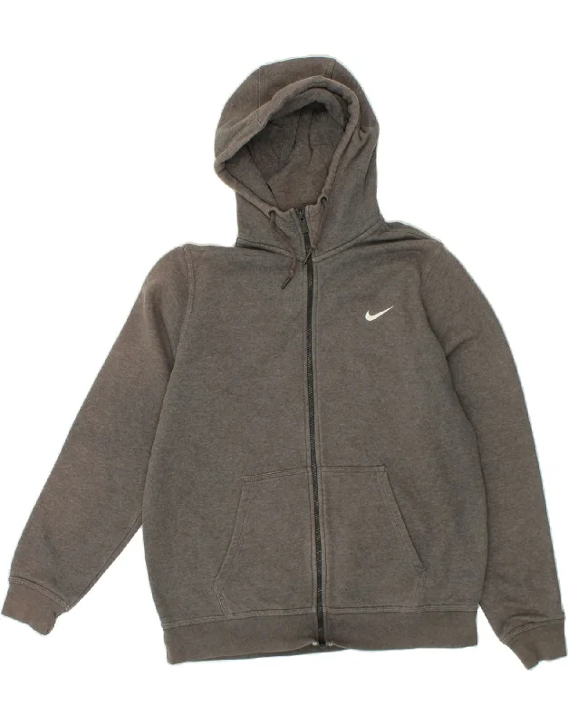 NIKE Mens Zip Hoodie Sweater Large Grey Cotton Silk Blend Satin Velvet