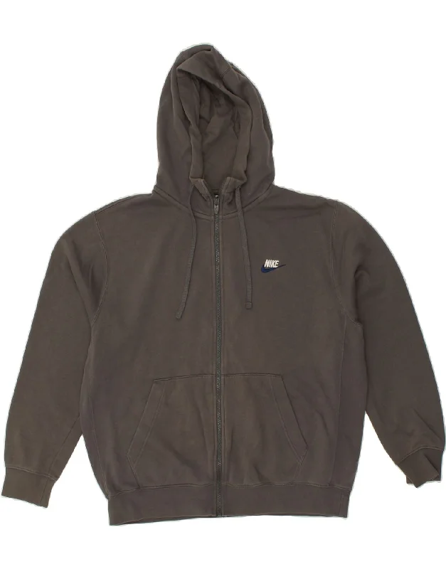 NIKE Mens Zip Hoodie Sweater Large Grey Cotton Fitted Loose Oversized