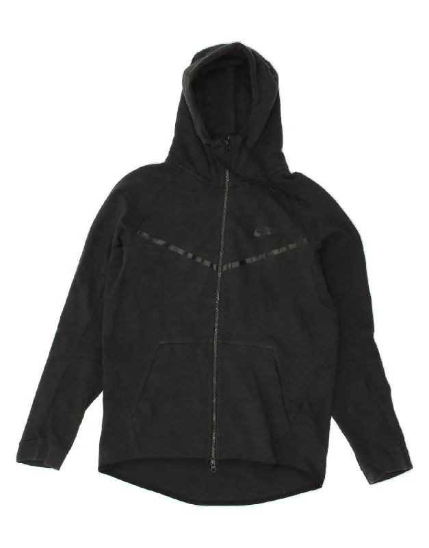 NIKE Mens Zip Hoodie Sweater Medium Black Cotton Boxy Sweater Fitted Sweater A-Line