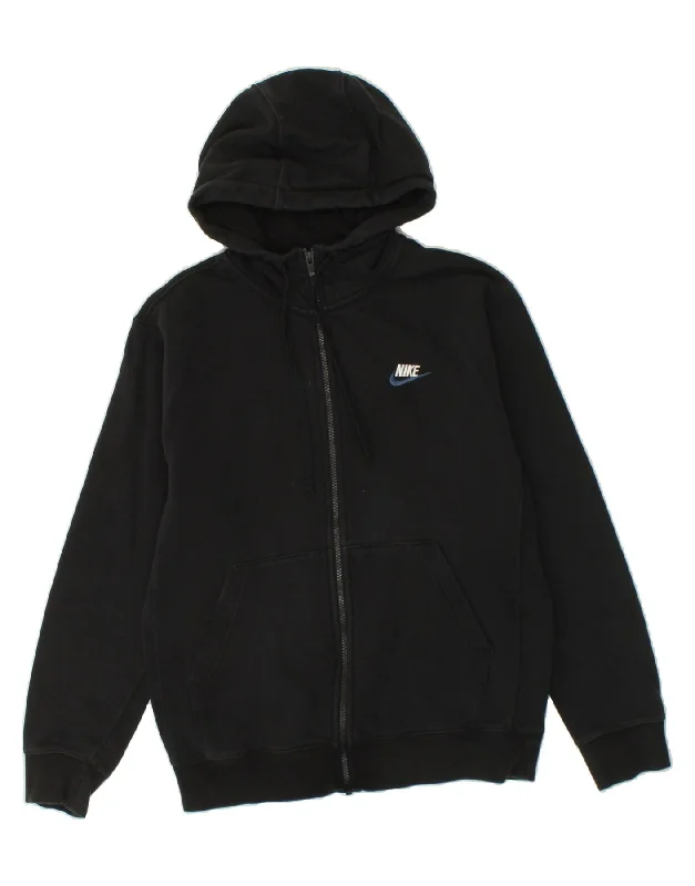 NIKE Mens Zip Hoodie Sweater Small Black Cotton Open Front Closed Front Wrap Front