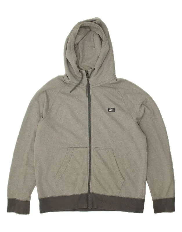 NIKE Mens Zip Hoodie Sweater XL Grey Cotton Striped Floral Plaid