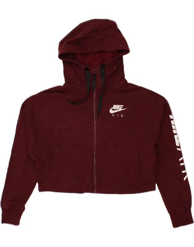 NIKE Womens Crop Graphic Zip Hoodie Sweater UK 14 Medium Maroon Cotton Glossy Satin Silk NIKE Womens Crop Graphic Zip Hoodie Sweater UK 14 Medium Maroon Cotton Glossy Satin Silk