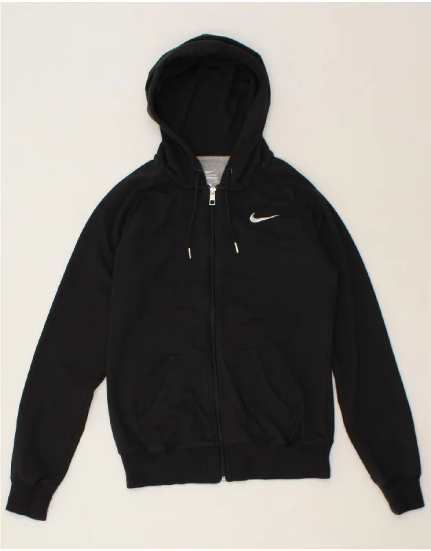 NIKE Womens Zip Hoodie Sweater UK 10 Small Black Cotton Elegant Classic Vintage