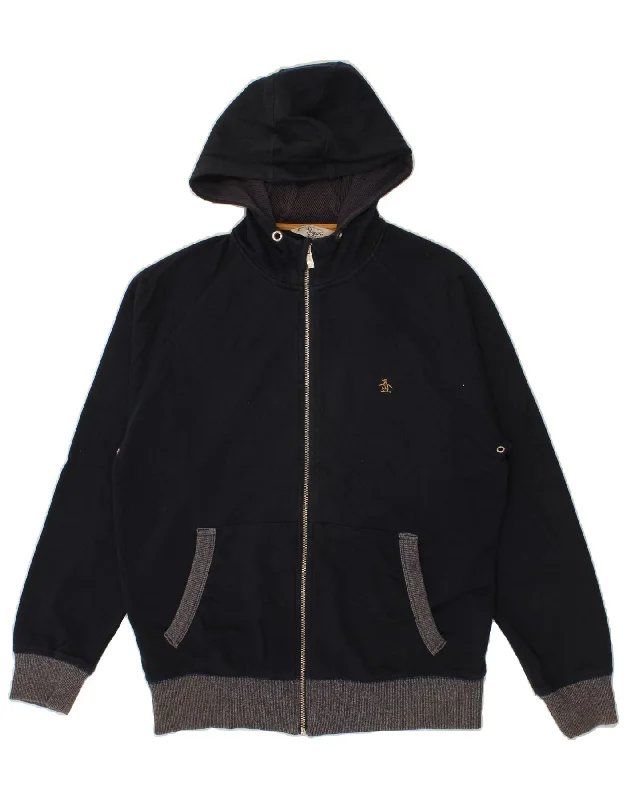 PENGUIN Mens Zip Hoodie Sweater Medium Navy Blue Cotton Boat Neck Shawl Collar Notched Collar PENGUIN Mens Zip Hoodie Sweater Medium Navy Blue Cotton Boat Neck Shawl Collar Notched Collar