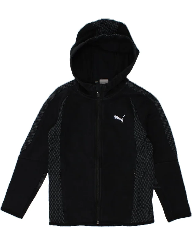 PUMA Girls Zip Hoodie Sweater 7-8 Years Black Spotted Cotton Soft Cozy Warm