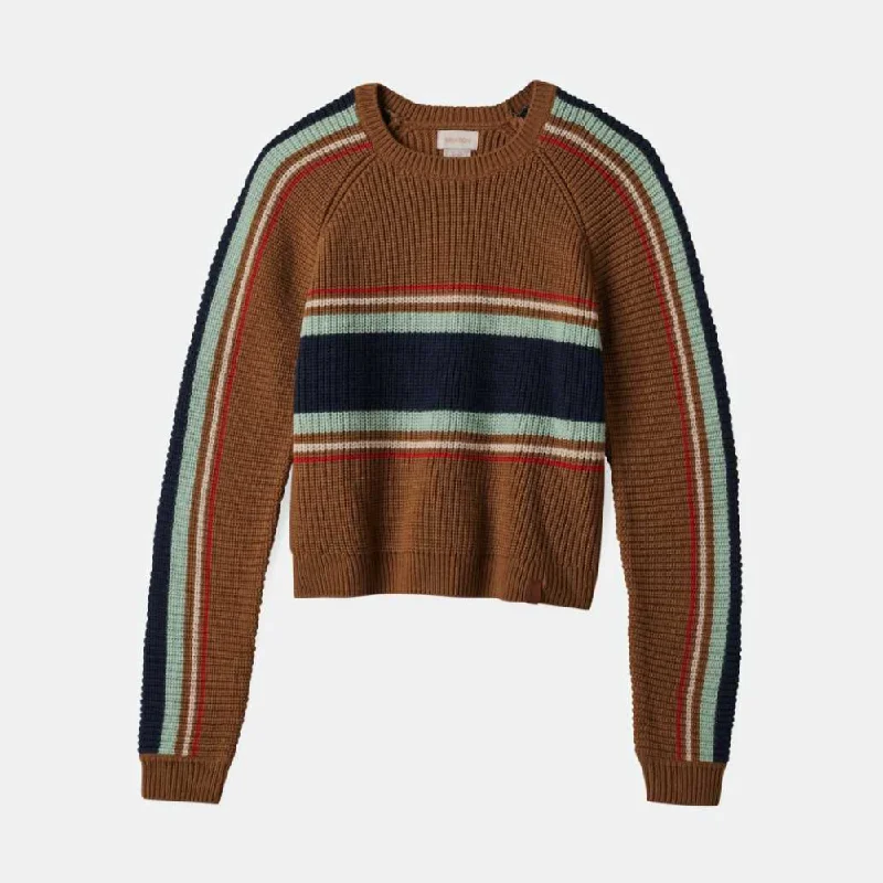 Racing Stripe Crew Sweater Notch Collar Peter Pan Collar Cowl Neck
