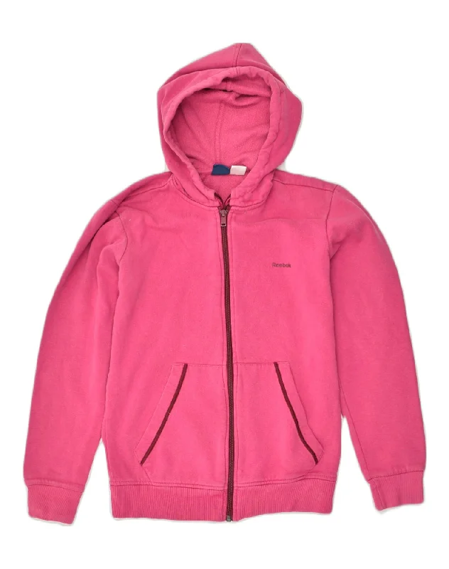 REEBOK Womens Zip Hoodie Sweater UK 10 Small Pink Cotton Layered Multi-layer Single Layer REEBOK Womens Zip Hoodie Sweater UK 10 Small Pink Cotton Layered Multi-layer Single Layer
