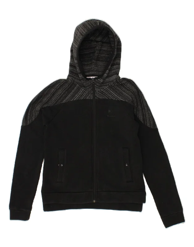 REEBOK Womens Zip Hoodie Sweater UK 6 XS Black Colourblock Cotton Herringbone Houndstooth Plaid REEBOK Womens Zip Hoodie Sweater UK 6 XS Black Colourblock Cotton Herringbone Houndstooth Plaid