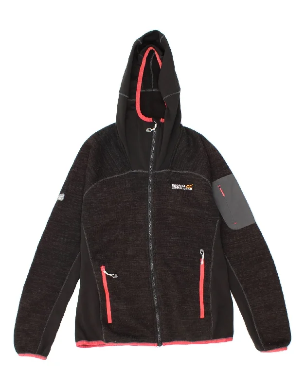 REGATTA Womens Zip Hoodie Sweater UK 14 Medium Black Polyester Turtle Neck Boat Neck Asymmetrical Neck REGATTA Womens Zip Hoodie Sweater UK 14 Medium Black Polyester Turtle Neck Boat Neck Asymmetrical Neck