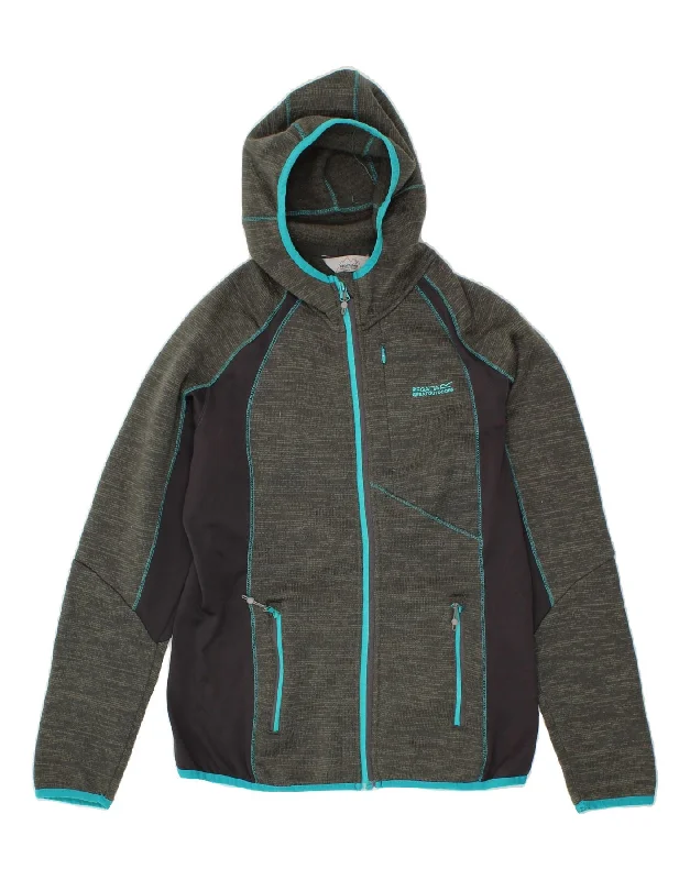 REGATTA Womens Zip Hoodie Sweater UK 14 Medium Grey Colourblock Polyester Handmade Hand-knitted Hand-woven REGATTA Womens Zip Hoodie Sweater UK 14 Medium Grey Colourblock Polyester Handmade Hand-knitted Hand-woven