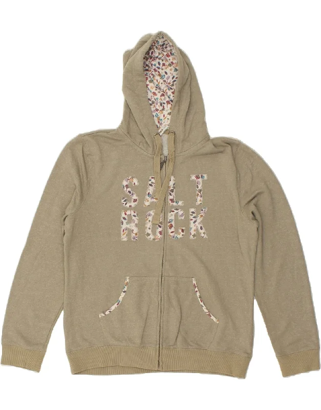 SALTROCK Womens Graphic Zip Hoodie Sweater UK 16 Large Khaki Cotton Plaid Sweater Polka Dot Checkered SALTROCK Womens Graphic Zip Hoodie Sweater UK 16 Large Khaki Cotton Plaid Sweater Polka Dot Checkered