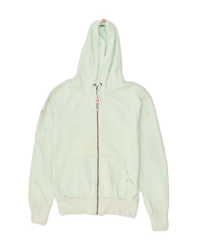 SUPERDRY Mens Zip Hoodie Sweater Medium Green Cotton Transparent Opaque Sheer
