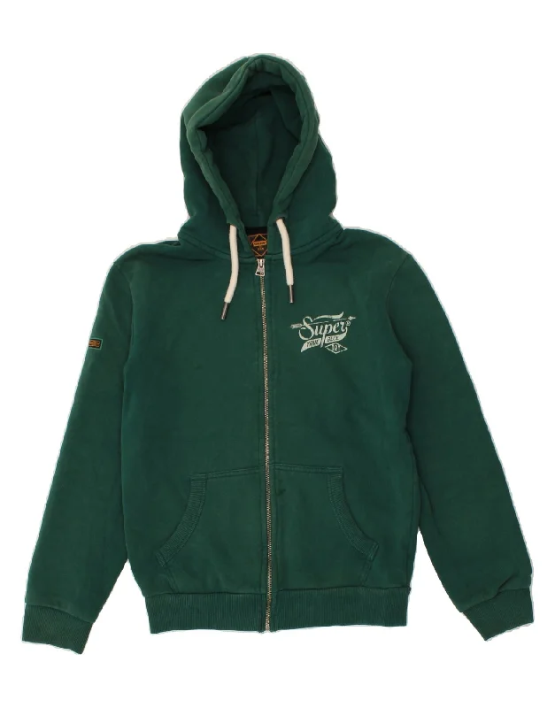 SUPERDRY Mens Zip Hoodie Sweater Small Green Cotton Neon Metallic Matte