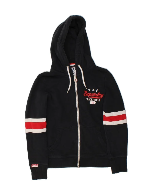 SUPERDRY Womens Track & Field Zip Hoodie Sweater UK 12 Medium Black Chenille Blend Fleece Blend Nylon Blend SUPERDRY Womens Track & Field Zip Hoodie Sweater UK 12 Medium Black Chenille Blend Fleece Blend Nylon Blend