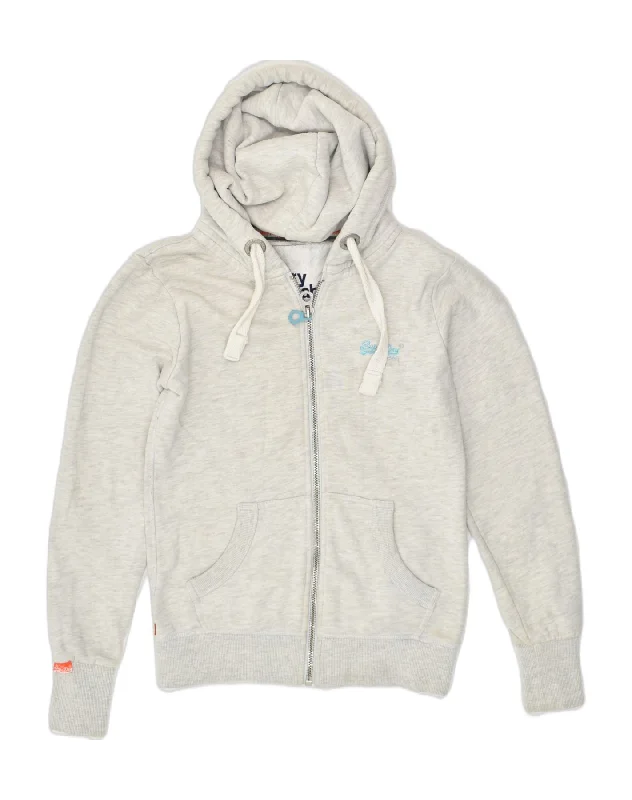 SUPERDRY Womens Zip Hoodie Sweater UK 10 Small Grey Cotton Cashmere Blend Cotton Blend Poly Blend SUPERDRY Womens Zip Hoodie Sweater UK 10 Small Grey Cotton Cashmere Blend Cotton Blend Poly Blend
