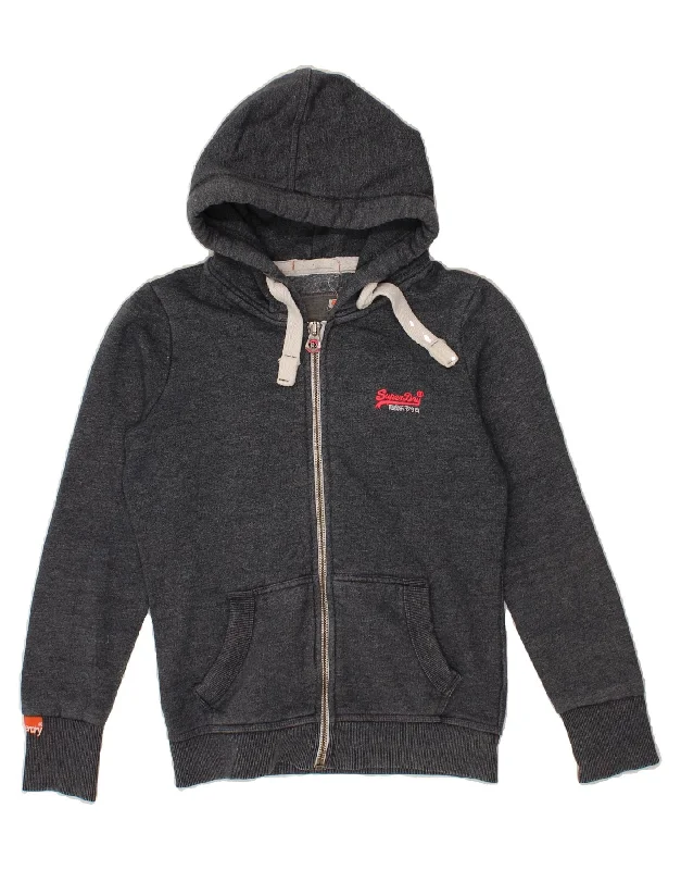 SUPERDRY Womens Zip Hoodie Sweater UK 10 Small Navy Blue Cotton Fitted Slim Tailored SUPERDRY Womens Zip Hoodie Sweater UK 10 Small Navy Blue Cotton Fitted Slim Tailored