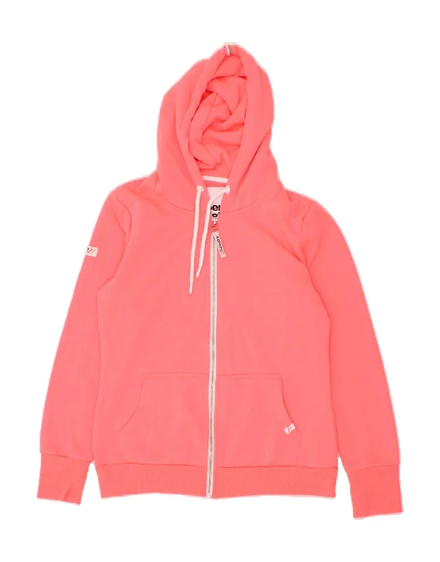 SUPERDRY Womens Zip Hoodie Sweater UK 14 Medium Pink Cotton Fleece Sweater Nylon Polyester SUPERDRY Womens Zip Hoodie Sweater UK 14 Medium Pink Cotton Fleece Sweater Nylon Polyester