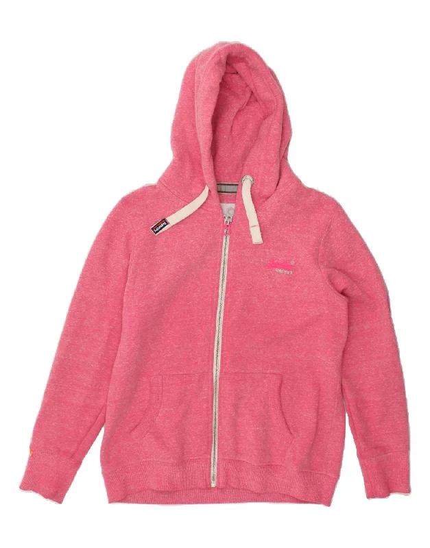 SUPERDRY Womens Zip Hoodie Sweater UK 18 XL Pink Cotton Chenille Blend Fleece Blend Nylon Blend SUPERDRY Womens Zip Hoodie Sweater UK 18 XL Pink Cotton Chenille Blend Fleece Blend Nylon Blend