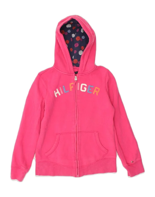 TOMMY HILFIGER Girls Graphic Zip Hoodie Sweater 12-13 Years Large Pink Polka Dot Checkered Tartan TOMMY HILFIGER Girls Graphic Zip Hoodie Sweater 12-13 Years Large Pink Polka Dot Checkered Tartan