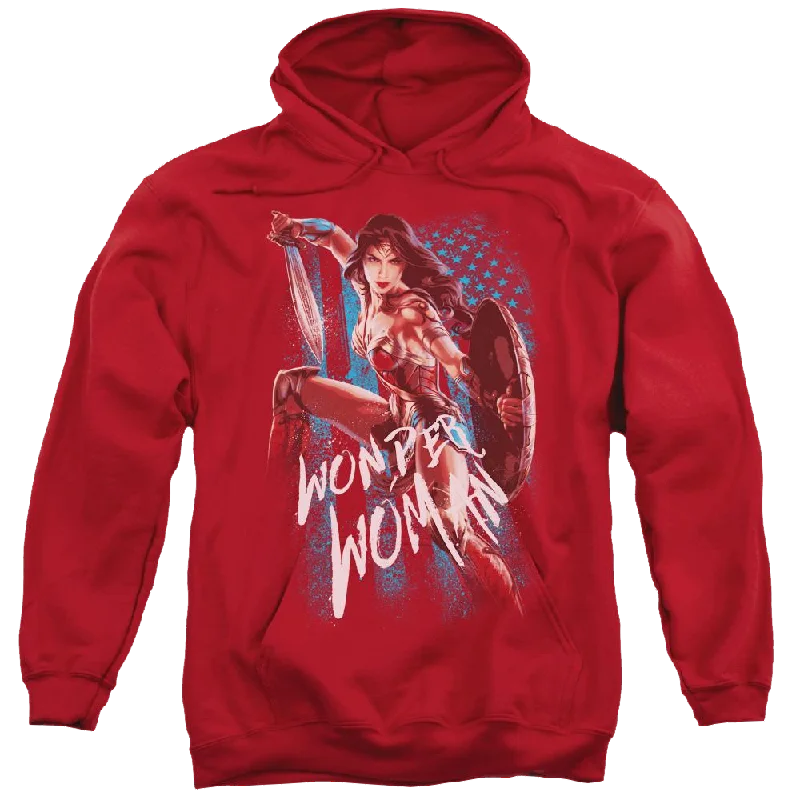 Wonder Woman American Hero Pullover Hoodie Sabrina Neck Pullover