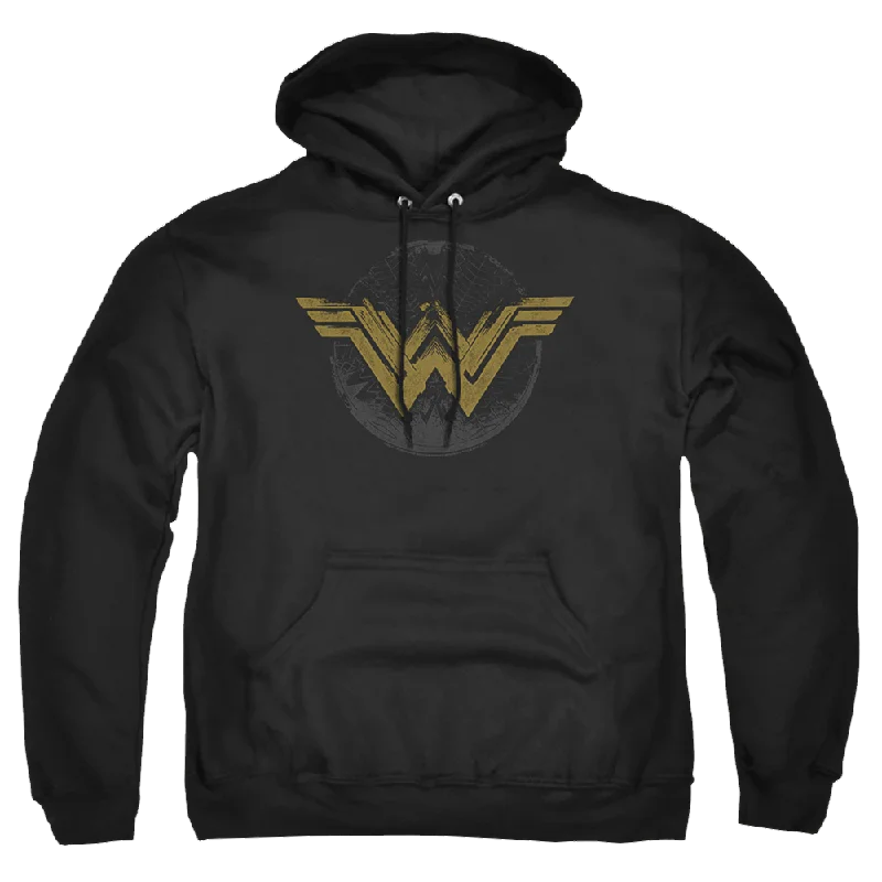 Wonder Woman Distressed Logo Pullover Hoodie Polo Neck Sweater