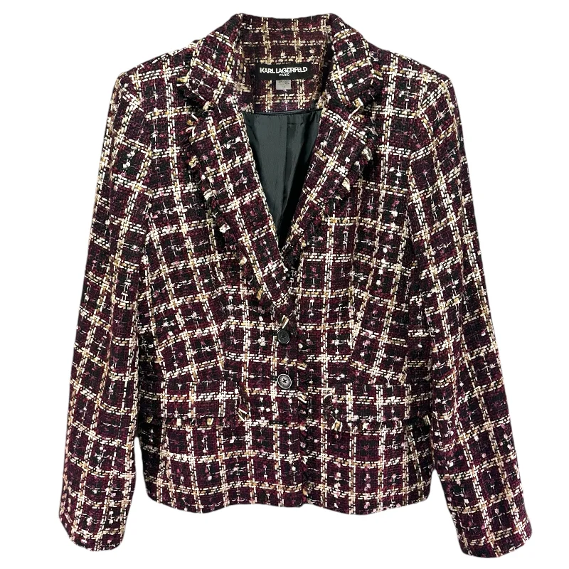 Ashland Frayed Trim Tweed Blazer Designer By Karl Lagerfeld In Multi Purple, Size: 10 Women's Handmade Blazer