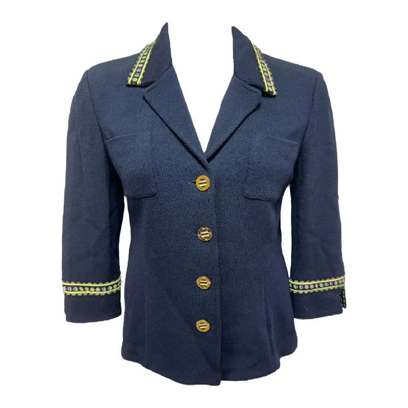 Blazer Luxury Designer By St John Collection In Navy, Size: L Slim Fit Blazer
