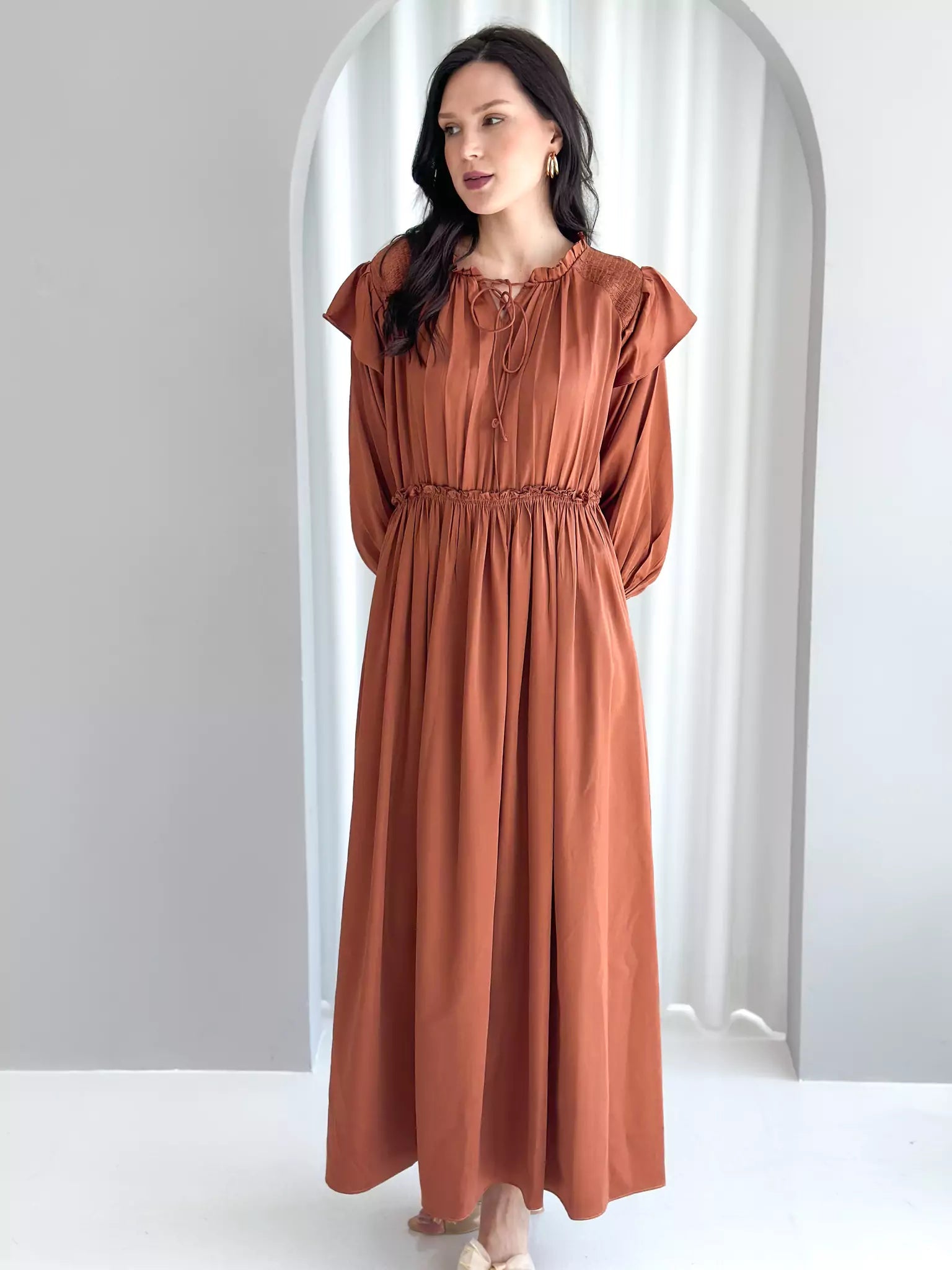 Anastasia Long Dress - Brown Tunics Lace romantic