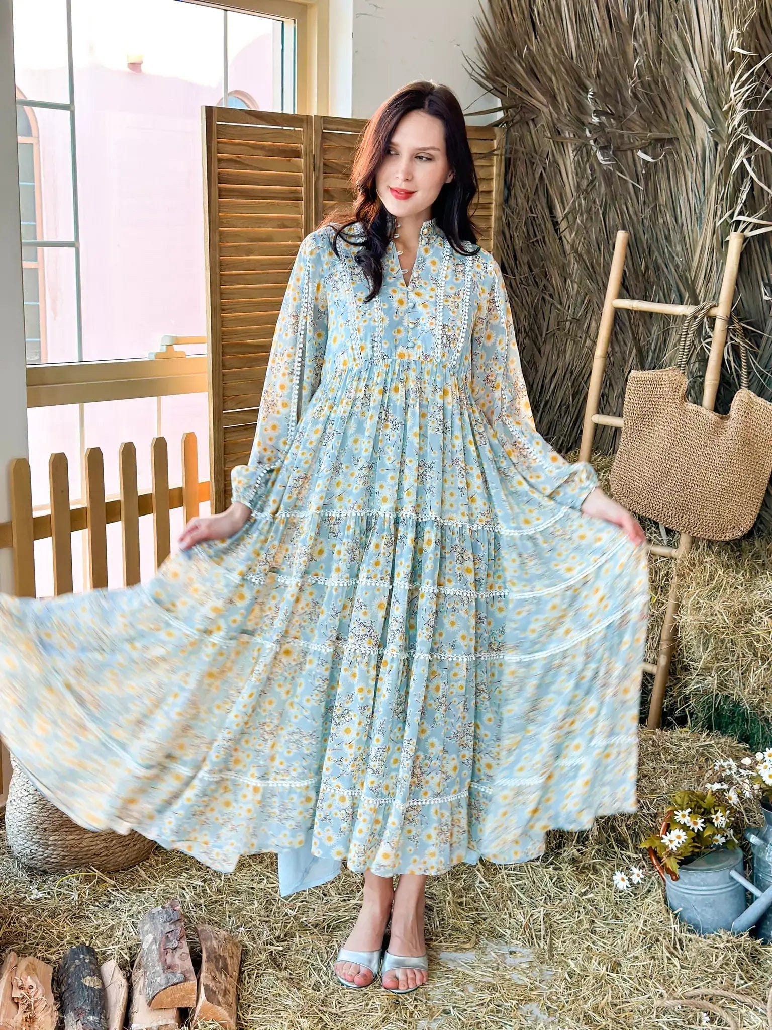 Audra Floral Lace Long Dress Off-the-shoulder Chic Trendy