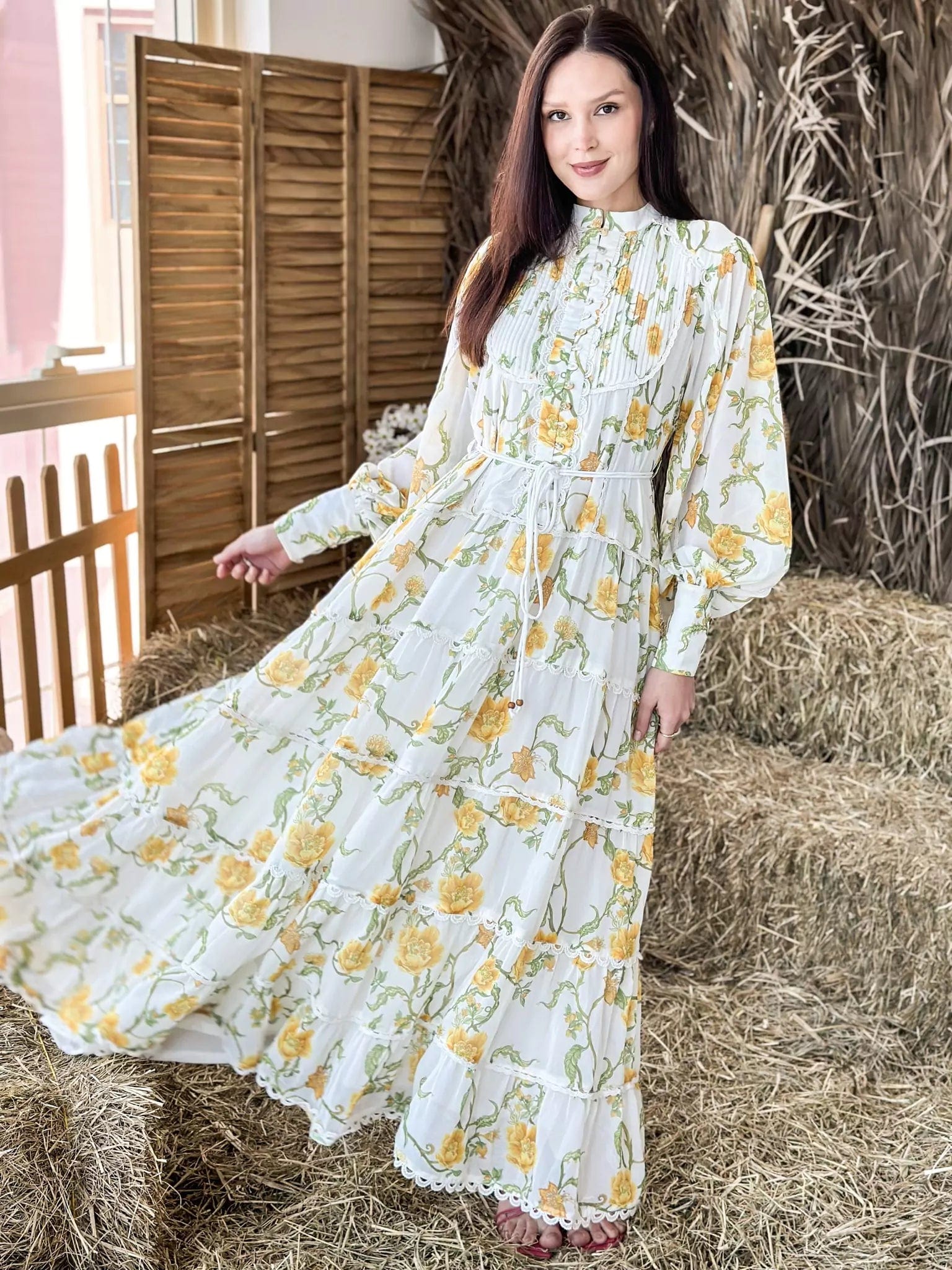 Auryn Floral Lace Long Dress Boatneck Modish Everyday