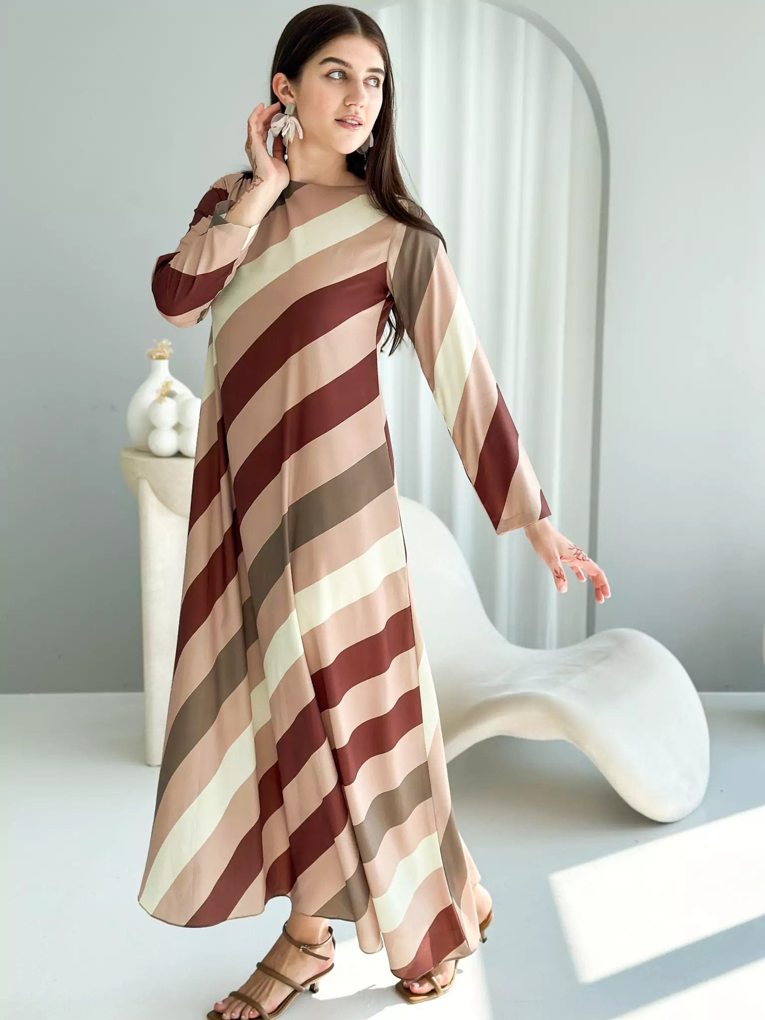 Caffeine Stripes Long Dress A-Line Day Work