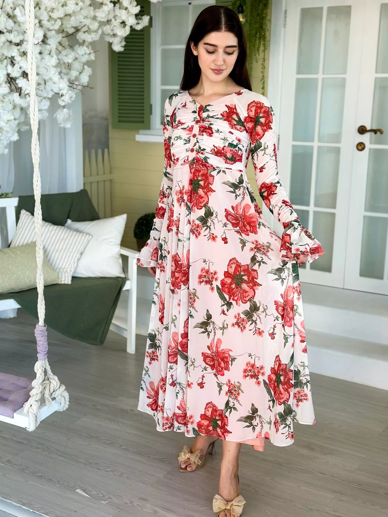 Dahlia Floral Long Dress Tunics Long Elegant