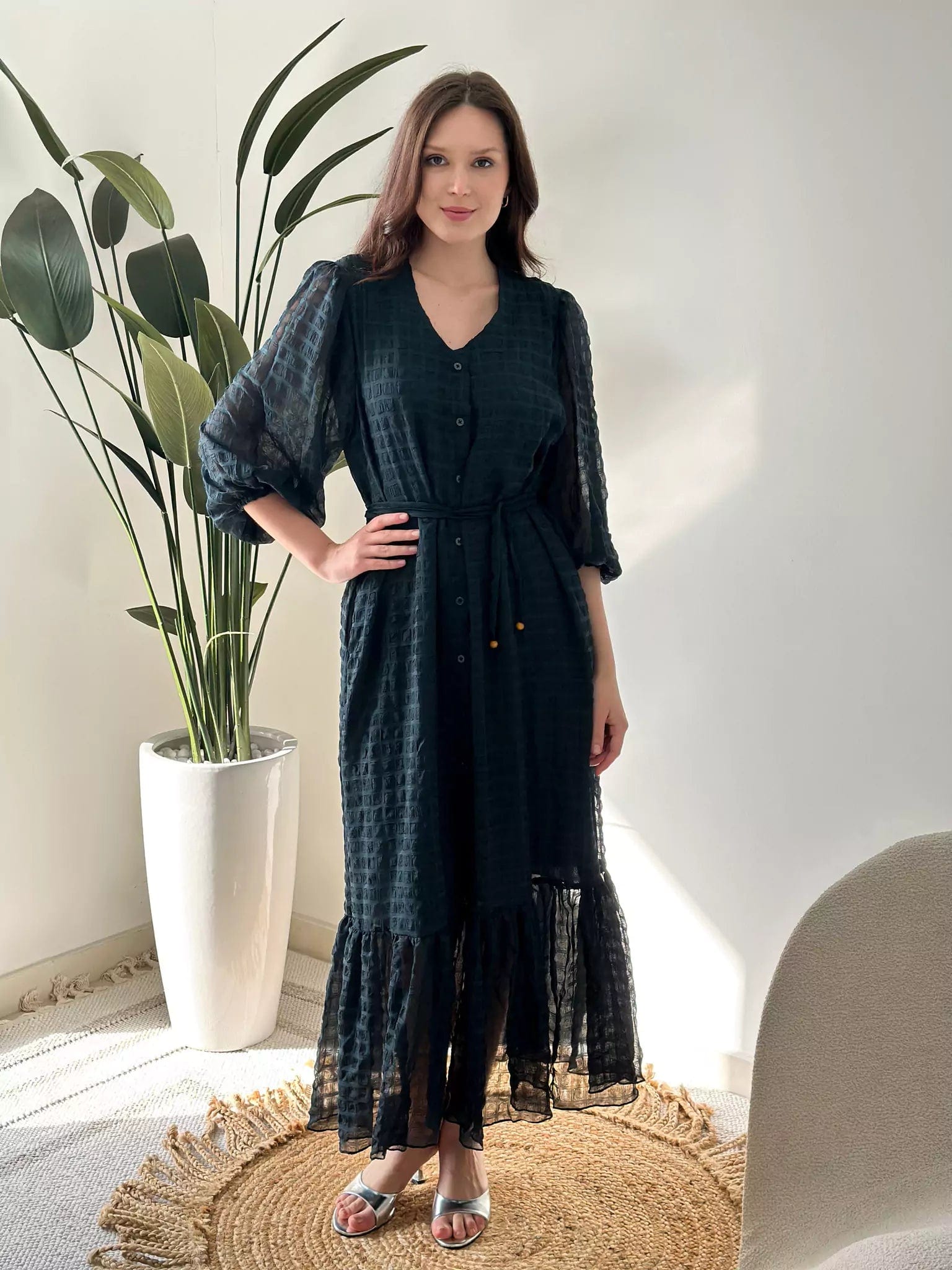 Ever Green Texture Long Dress Tunics Stylish elegant
