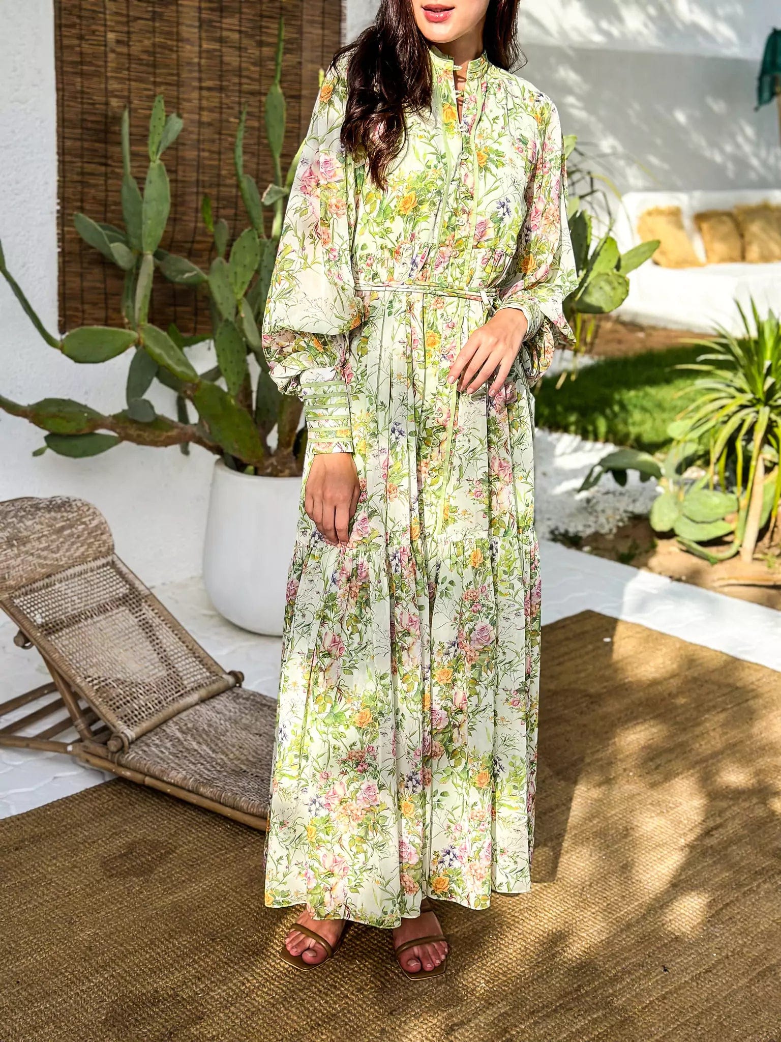 Floral Garden Button Detailed Long Dress Floral Print girly
