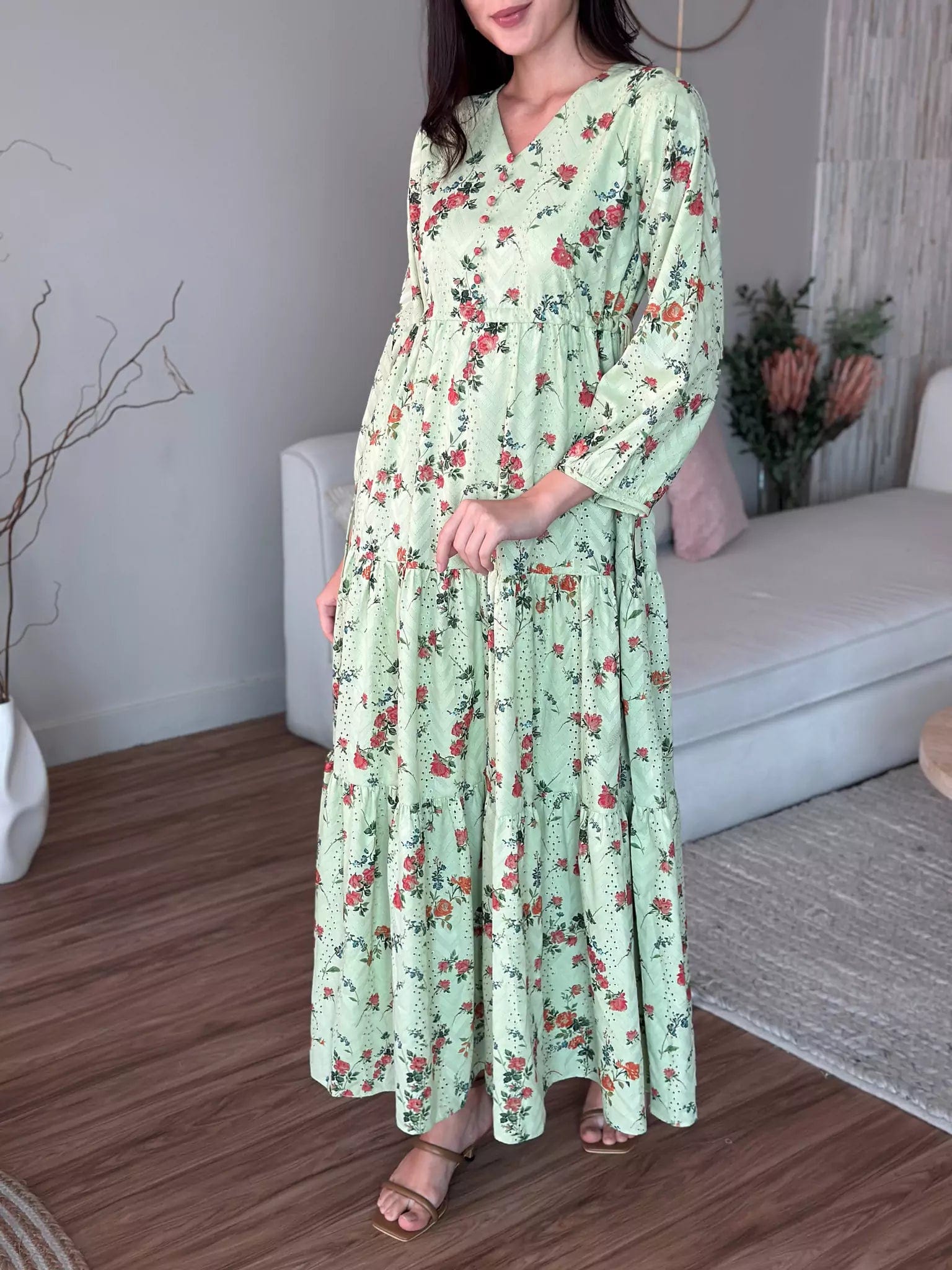 Havana Cut Work Printed Long Dress Turtleneck Warm Winter