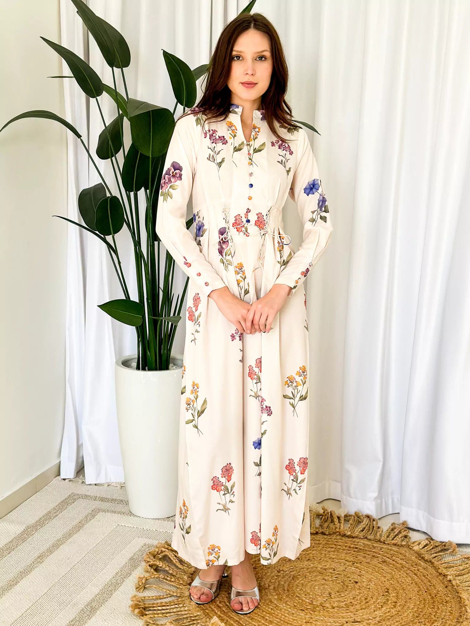 Linda Printed Floral Long Dress Tunics Silk luxurious